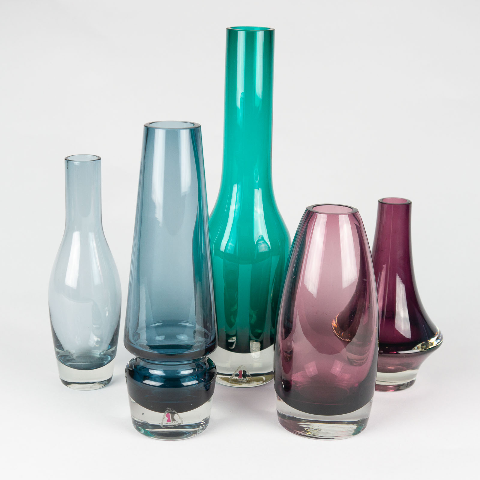 Tamara Aladin - A set of five glass Art-objects - Riihimäki Riihimäen lasi Oy