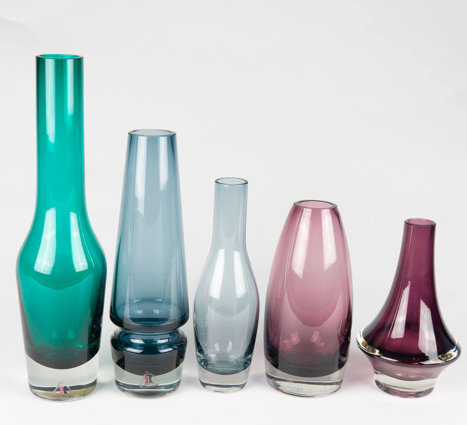 Tamara Aladin - A set of five glass Art-objects - Riihimäki Riihimäen lasi Oy