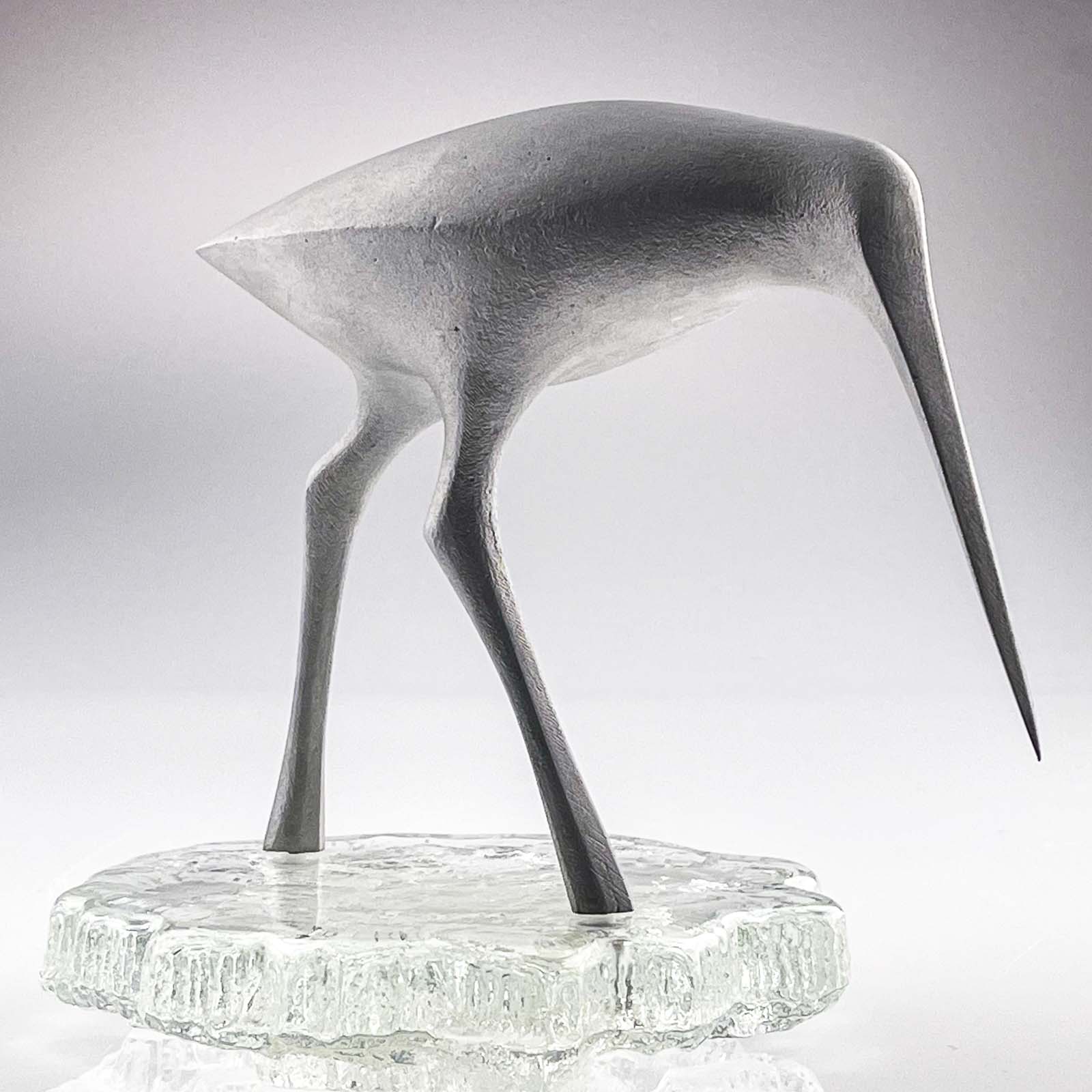 Tapio Wirkkala - sculpture of a bird "Suokurppa" on a glass stand, model TW 513 - Kultakeskus / Iittala, Finland ca. 1975