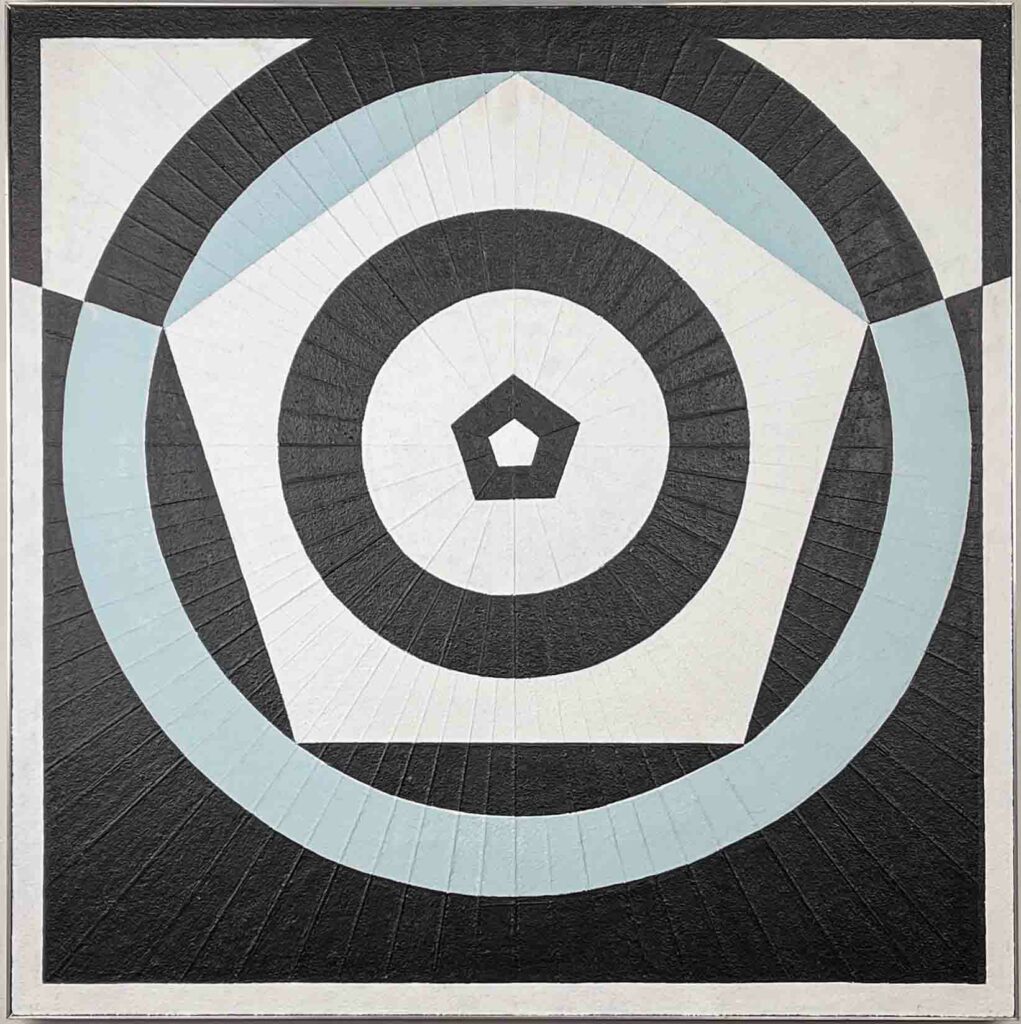 Pieter de Haard - "Compositie XIV" (Variation Pentagram) 1978/1088 - oil and yarn on board