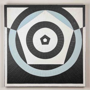 Pieter de Haard - "Compositie XIV" (Variation Pentagram) 1978/1988 - oil and yarn on board