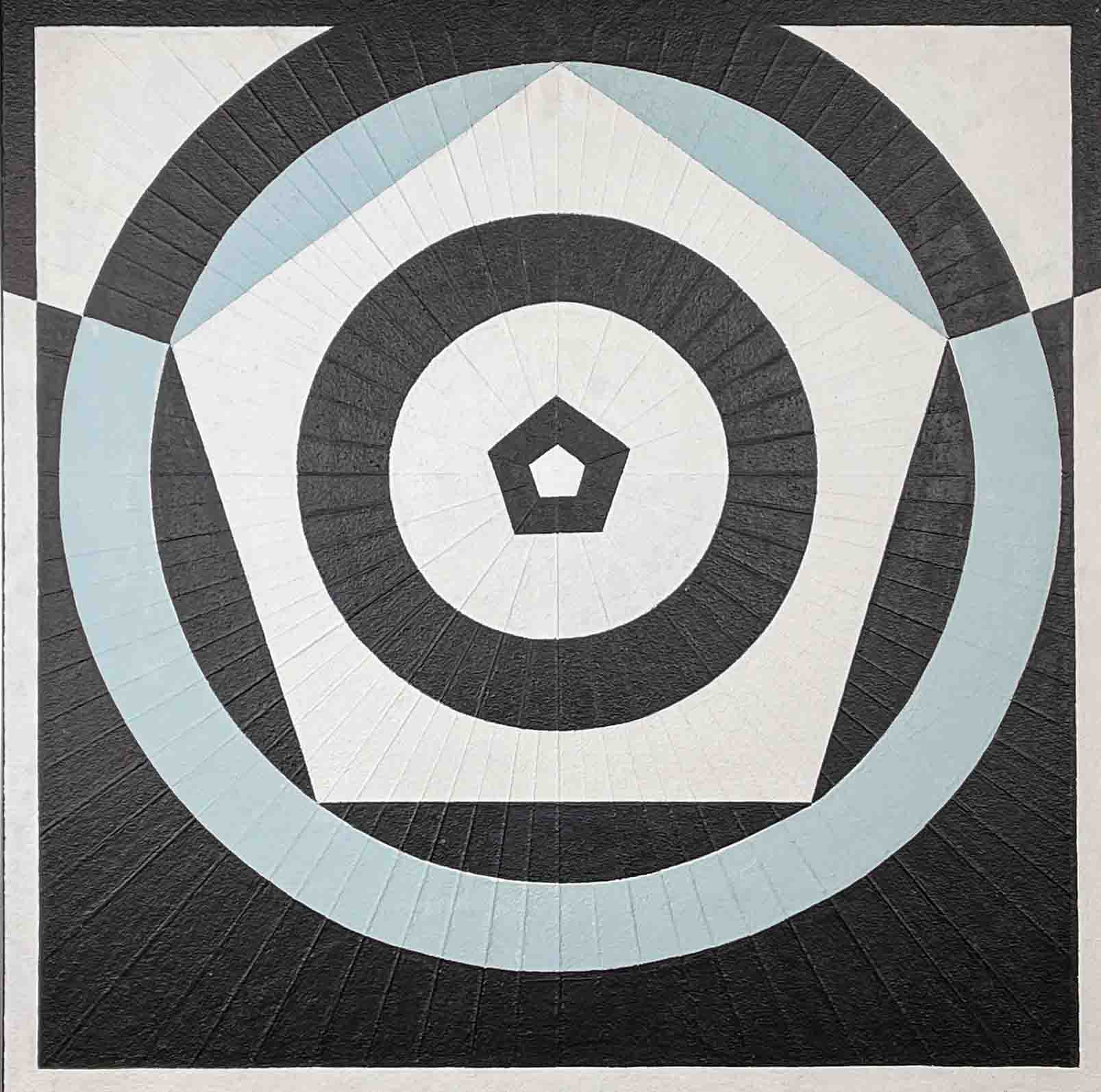 Pieter de Haard - "Compositie XIV" (Variation Pentagram) 1978/1988 - oil and yarn on board