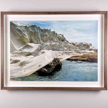 Christo and Jeanne-Claude – “Wrapped Coast” – colour-offset 1977, professionally framed, museumglass