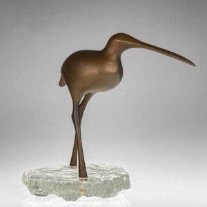 Tapio Wirkkala - A bronze sculpture of a bird "Suokurppa" on a glass stand, model TW 513 - Kultakeskus / Iittala, Finland ca. 1975