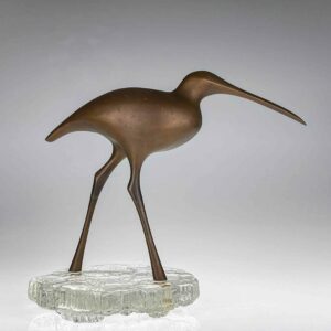 Tapio Wirkkala - A bronze sculpture of a bird "Suokurppa" on a glass stand, model TW513 - Kultakeskus / Iittala, Finland ca. 1975