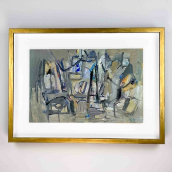Louis Nallard, “Interior”, circa 1955 – Tempera on cardboard, professionally framed