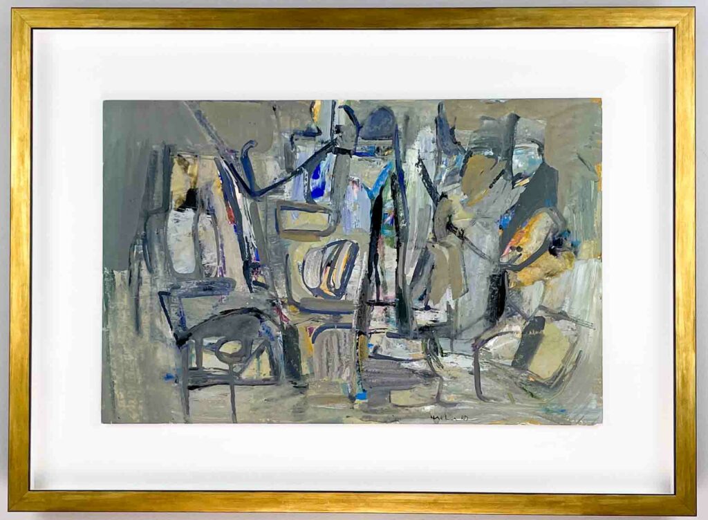 Louis Nallard, “Interior”, circa 1955 – Tempera on cardboard, professionally framed