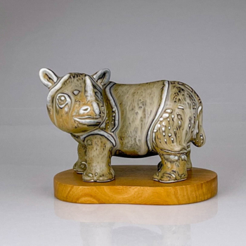 Gunnar Nylund – A glazed stoneware sculpture of a Rhinoceros – Rörstrand Sweden, ca. 1955