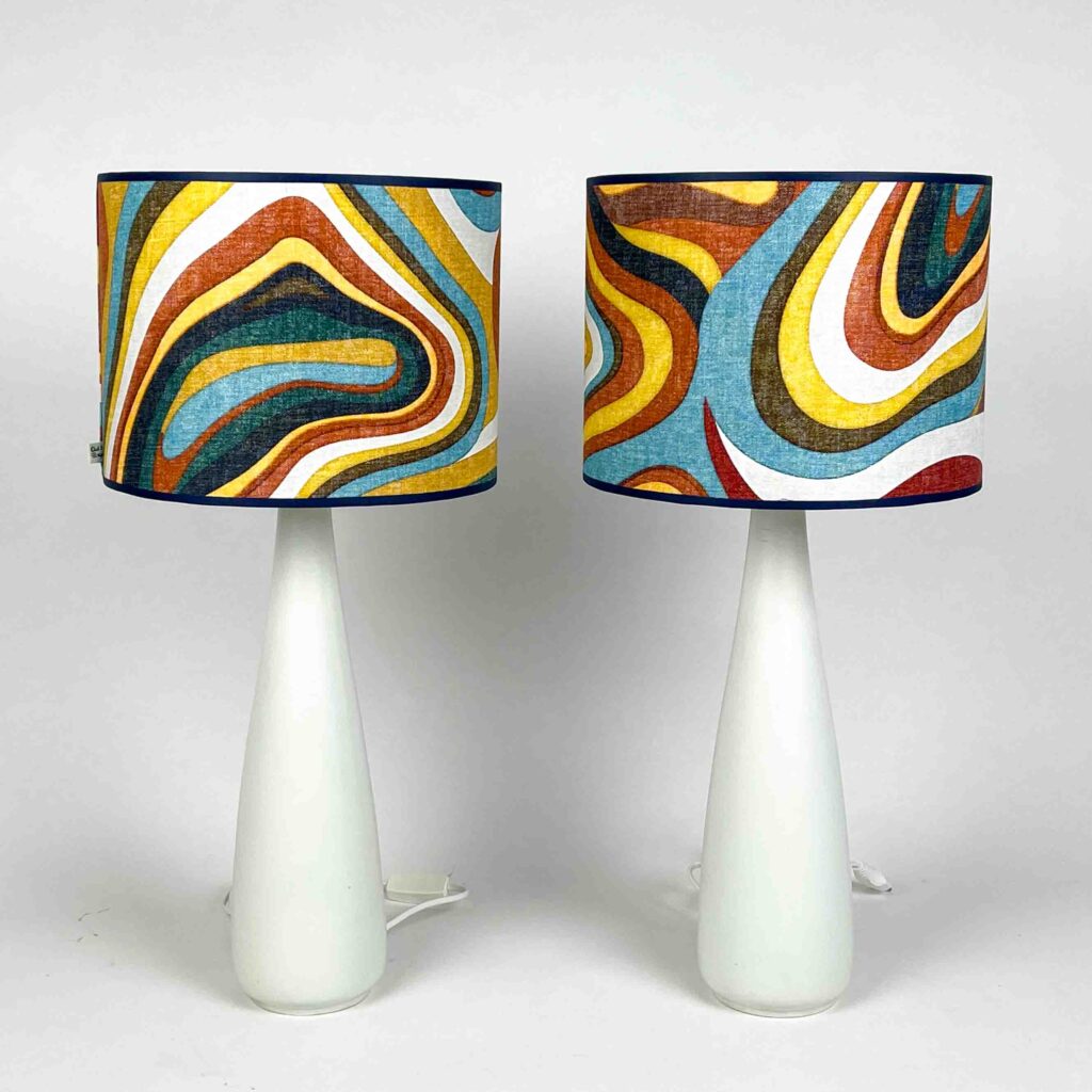 Two stoneware tablelamps with bespoke lampshades - Arabia, Finland between 1964-1972