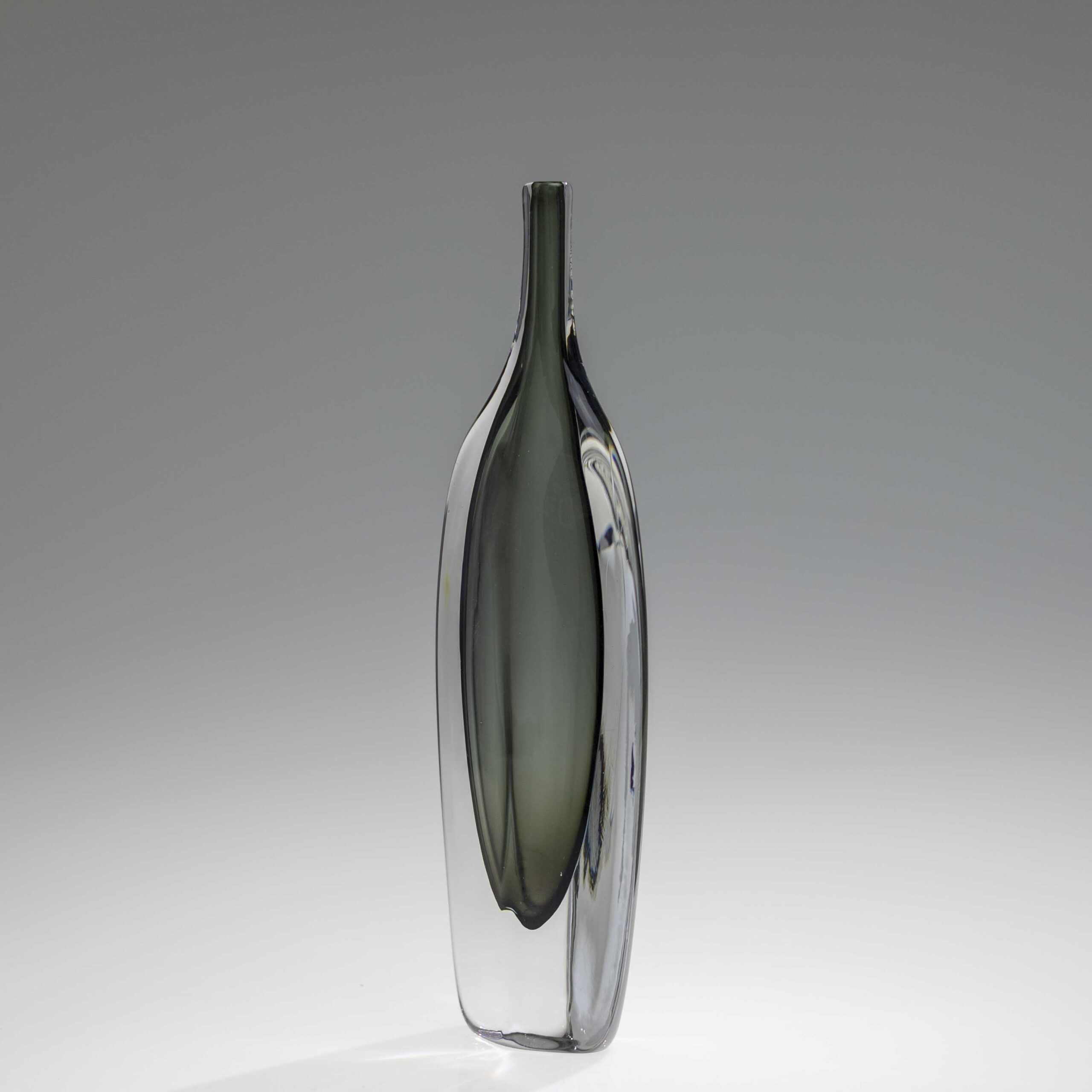 Nils Landberg - A unique handblown grey-green and clear glass Art-object - Orrefors, Sweden 1957