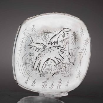 Tapio Wirkkala – A very rare silver dish “Karhunkaato” (Bearhunt), Handmade – A. Tillander, Finland 1955